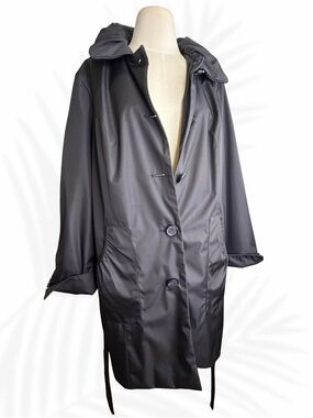 Dennis Basso black oversized trench coat woman’s size Large dramatic collar